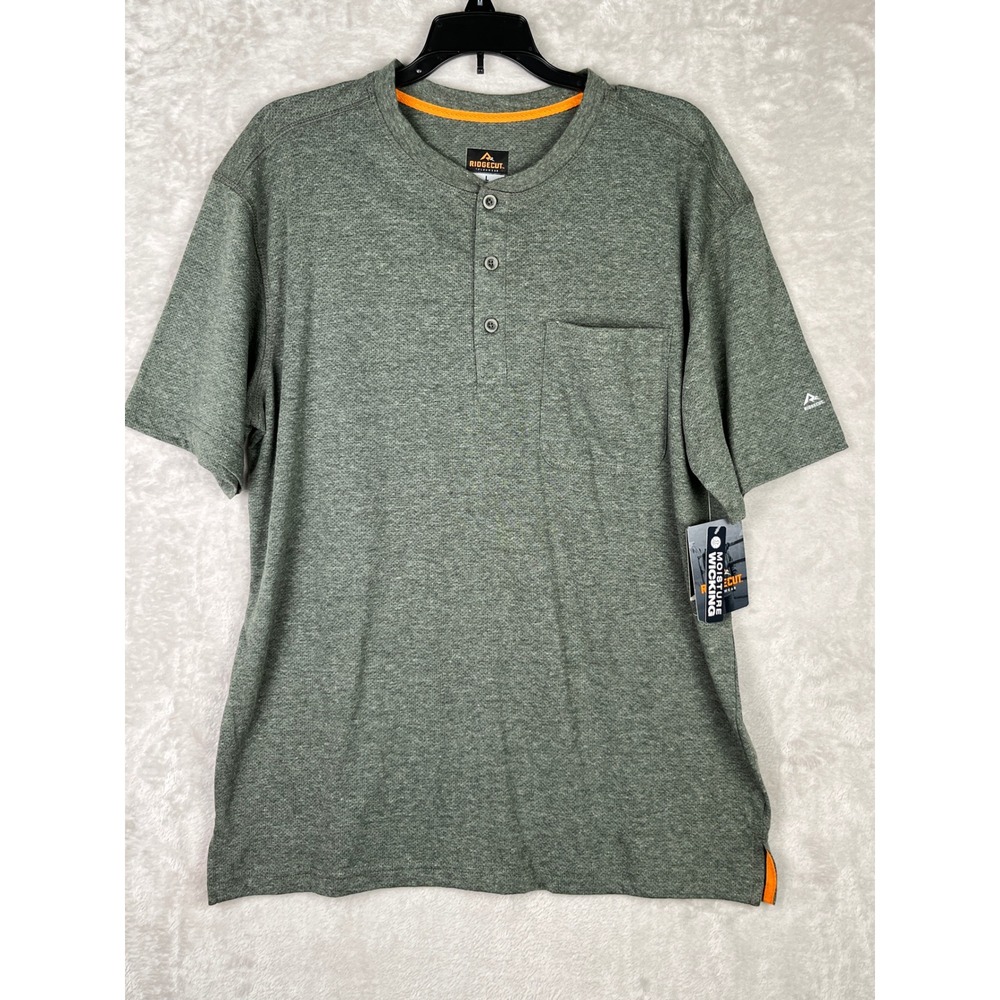 Ridgecut Toughwear Mens Active Henley Shirt Green Large Olive Work SMK22-9231